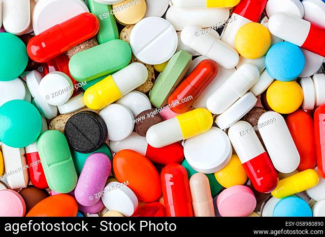 Heap of pills - abstract medical background