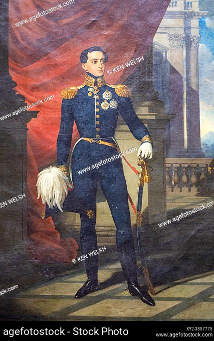 Prince Miguel de Braganza, later King Miguel I of Portugal, 1802 - 1866. Shown in his early twenties in this full length portrait by Johan Ender and displayed...