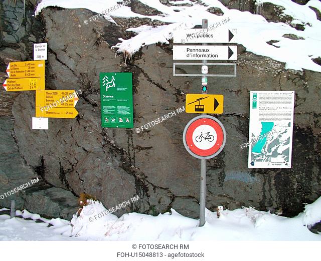 Switzerland, Europe, valais, wallis, Val D'Heremence, Dam Grande Dixence, informative signs