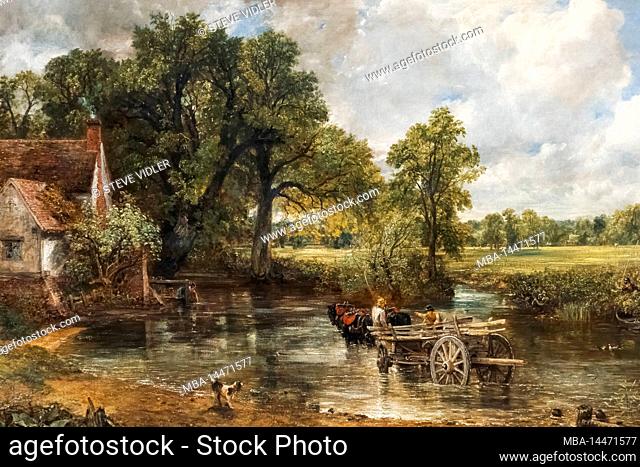 Painting titled The Hay Wain by John Constable dated 1821