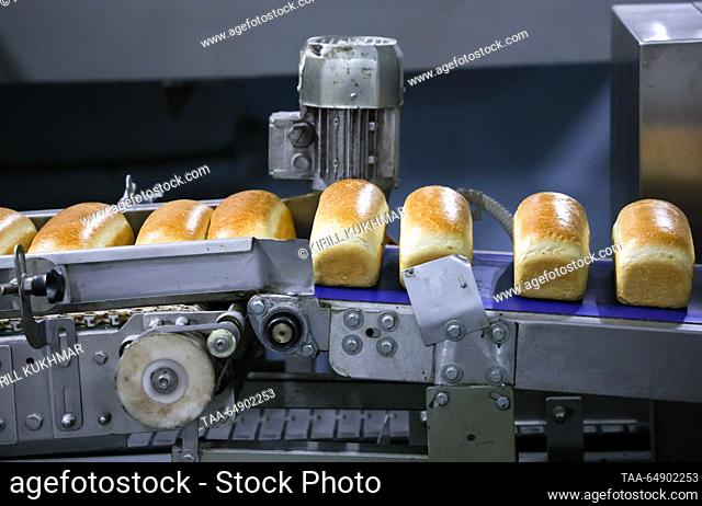 RUSSIA, NOVOSIBIRSK - NOVEMBER 17, 2023: Bread is pictured on a conveyor at the Inskoi bread baking plant. Kirill Kukhmar/TASS