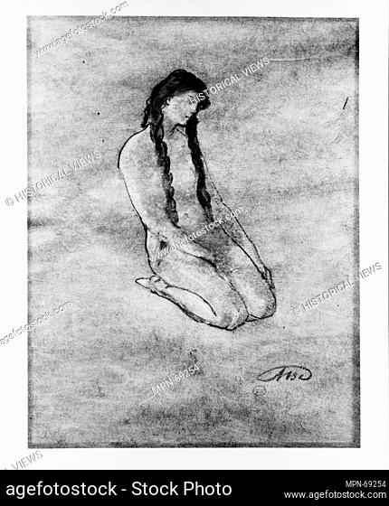 Girl Kneeling. Artist: Arthur B. Davies (American, Utica, New York 1862-1928 Florence); Medium: Pastel and black chalk on brown paper mounted on coated Japanese...