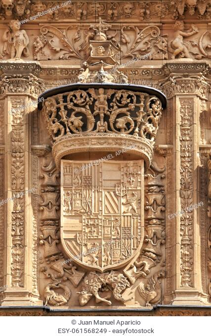Architectural Detail in the Facade of the University of Salamanca, Salamanca City, Spain, Europe