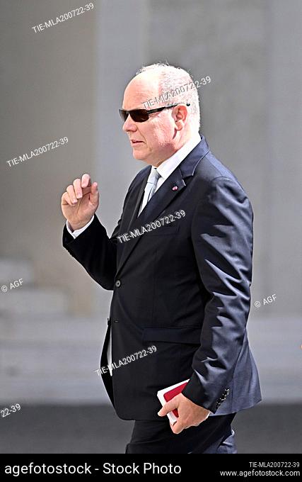 Departure of Prince Albert II and Princess Charlene of Monaco after the meeting with the Pope. San Damaso courtyard, Vatican City. 22 July 2022
