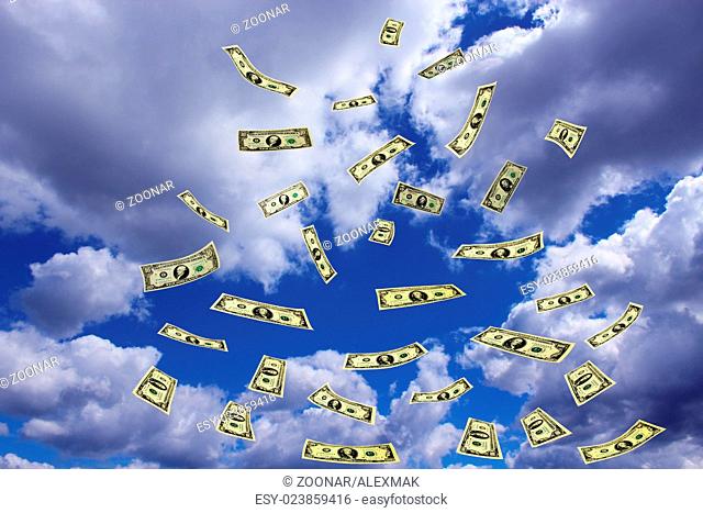 dollar banknotes flying away in the sky