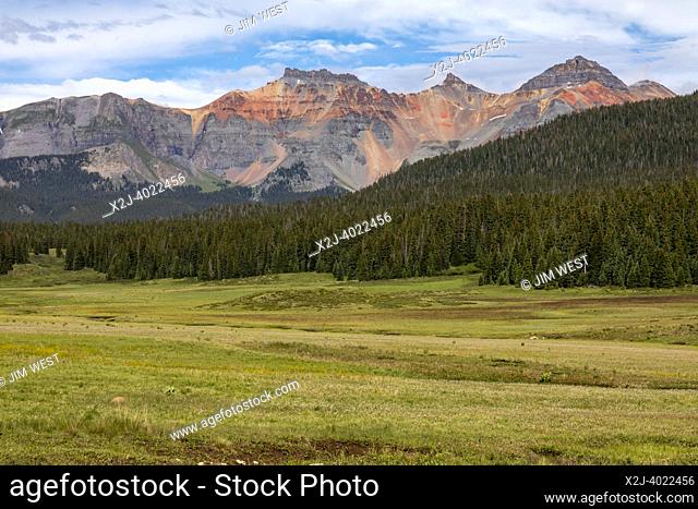 Ames, Colorado - Peaks in the San Juan Mountains range in southwest Colorado's Uncompahgre National Forest.
