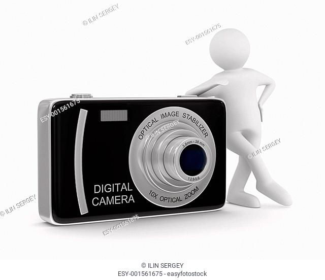 man with compact digital camera. Isolated 3D image