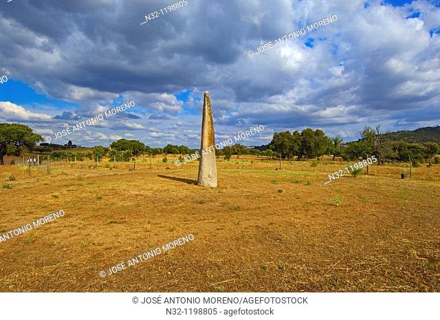 Bulhoa Menhir, Megalithic Site near Monsaraz, Telheiro, Evora district, Alentejo, Portugal, Europe