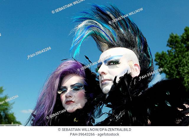 Participants of the 22th 'Wave-Gotik-Festival' pose for a photo in Leipzig, Germany, 19 May 2013. City of Leipzig expects around 20