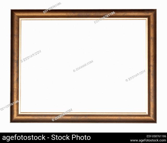 empty bronze wooden picture frame with cut out canvas isolated on white background