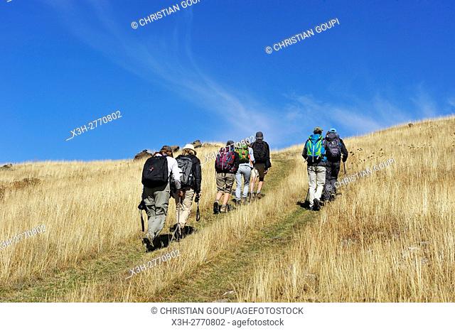 hikers on Argitchi plateau, Gegharkunik region, Armenia, Eurasia