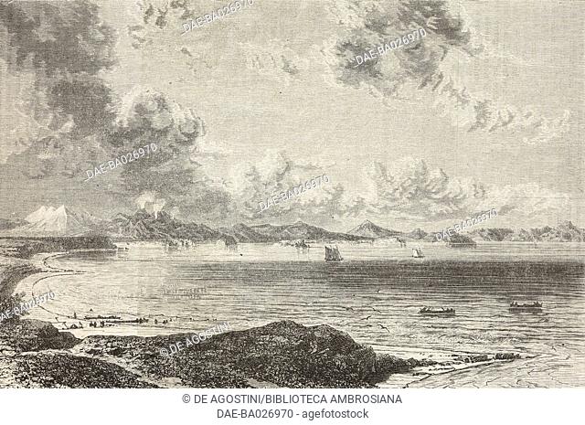 View of Lake Taupo, from Travel in New Zealand (1858-1860) by Ferdinand von Hochstetter (1829-1884), drawing by Eugene Ciceri(1813-1890)