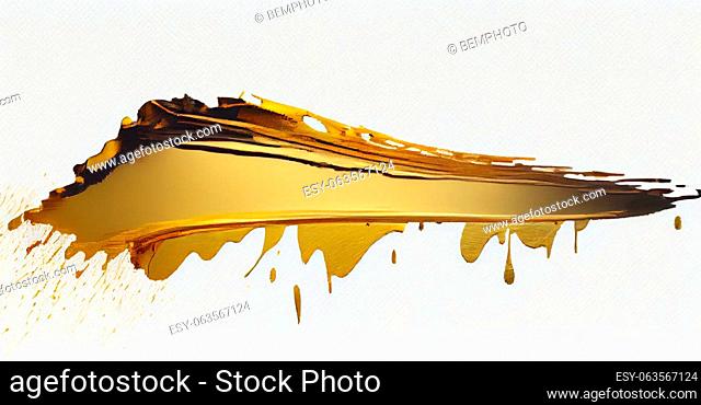 Creative strokes of gold paint on a white background. Texture of golden paint. Acrylic paint AI generated image