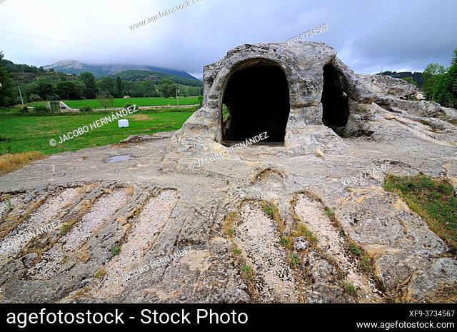 Rock hermitage and necropolis of San Vivente. 8-9th century. Cervera de Pisuerga. Palencia province. Castilla y León. Spain