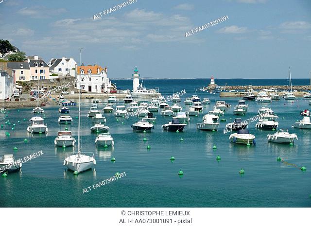 Boats in marina, Sauzon, Belle-Ile-en-Mer, Morbihan, Brittany, France