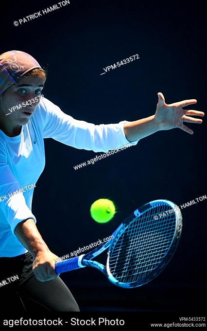 Iranian Meshkatolzahra Safi pictured in action during a second round game in the girls singles between Belgian Costoulas and Italian Safi at the 'Australian...