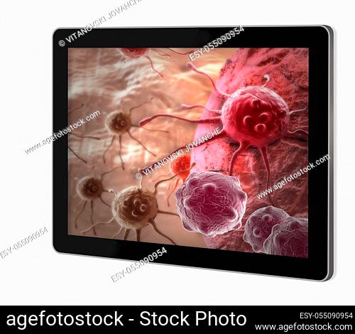 cloud of micro organizam show on tablet made in 2d software isolated on white