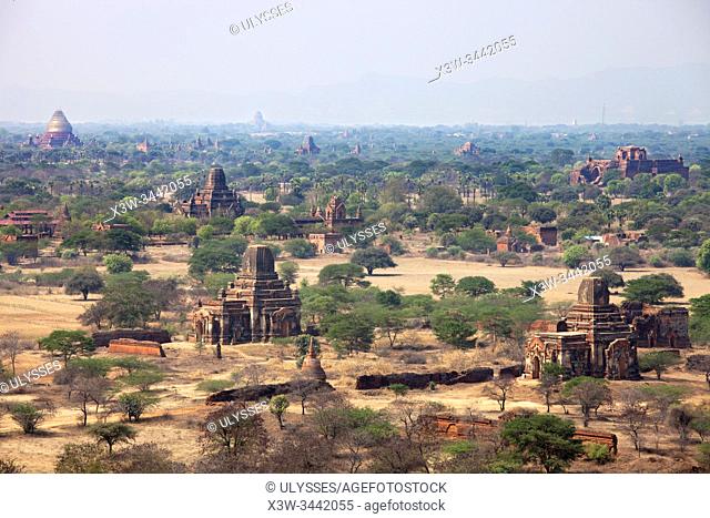 View of Bagan temples from Nan Myint Tower, Old Bagan area, Mandalay region, Myanmar, Asia