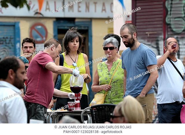 Madrid Spain; 08/06/2019..Summer parties Madrid, Spain begin with that of San Cayetano in the Lavapies neighborhood, people take to the streets, drink