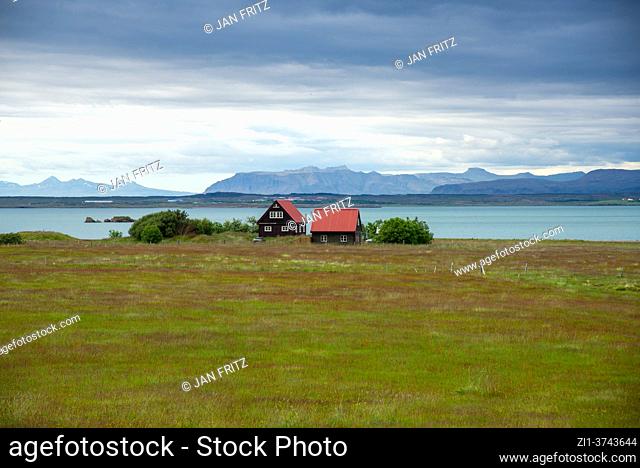 view at wooden house near Hvalfjordur at Iceland