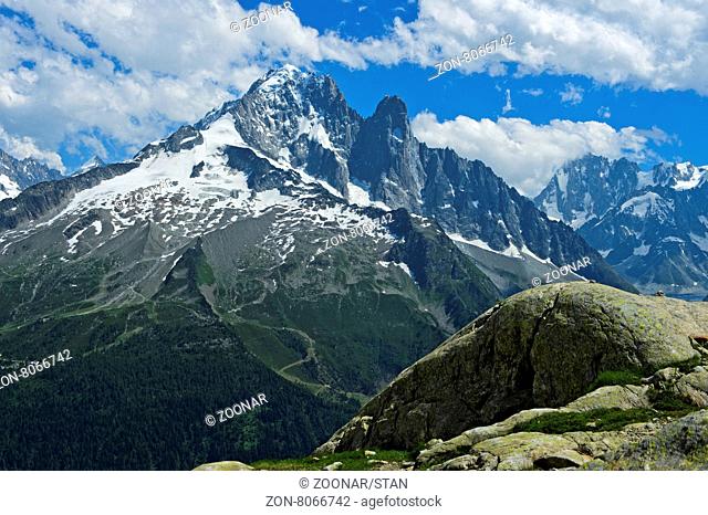 Gipfel Aiguille Verte und Aiguille du Dru, Chamonix, Savoyer Alpen, Hochsavoyen, Frankreich / Peaks Aiguille Verte und Aiguille du Dru, Chamonix, Alps Savoie