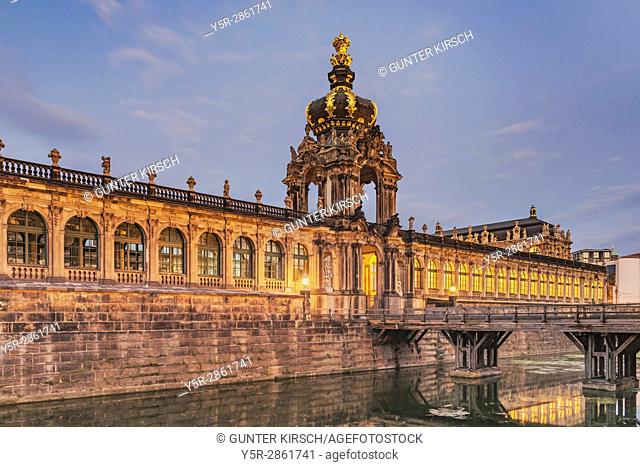 view over Zwinger moat to Crown Gate, Dresden, Saxony, Germany, Europe