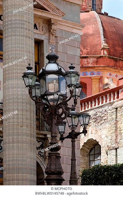 ROMAN COLUMNS and STREET LAMPS at THE TEATRO JUAREZ, Mexico, Guanajuato