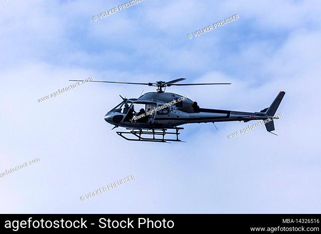 Vienna, helicopter Airbus Helicopters AS355 Ecureuil, for shooting Netflix film 'Tyler Rake ñ Extraction' with actor Chris Hemsworth in district 22