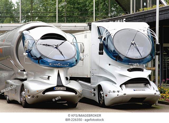 Futurist trucks, designed by Colani, Karlsruhe, Baden-Wuerttemberg, Germany