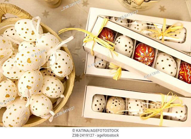 Handpainted Czech Easter Eggs, (Czech: Kraslice), a holiday tradition in Prague, Czech Republic, Europe