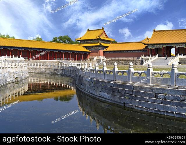 The Inner Golden Water River. The Chonglou Gate. The Forbidden City. Beijing. China. The Forbidden City was the Chinese imperial palace from the Ming Dynasty to...