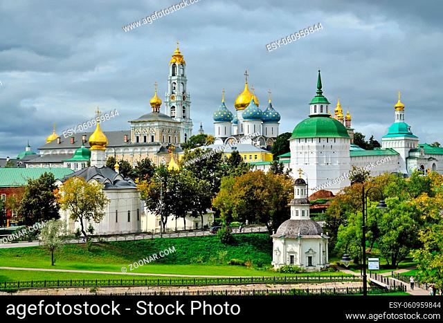 Sergiev Posad, Moscow region, Russia - August 15, 2019: view of the Trinity-Sergiev Lavra, the most important Russian monastery and the spiritual centre of the...