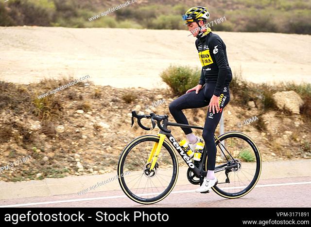 US' Sepp Kuss of Jumbo-Visma pictured in action during the morning training session pictured on the media day of Dutch cycling team Jumbo Visma in Mutxamel