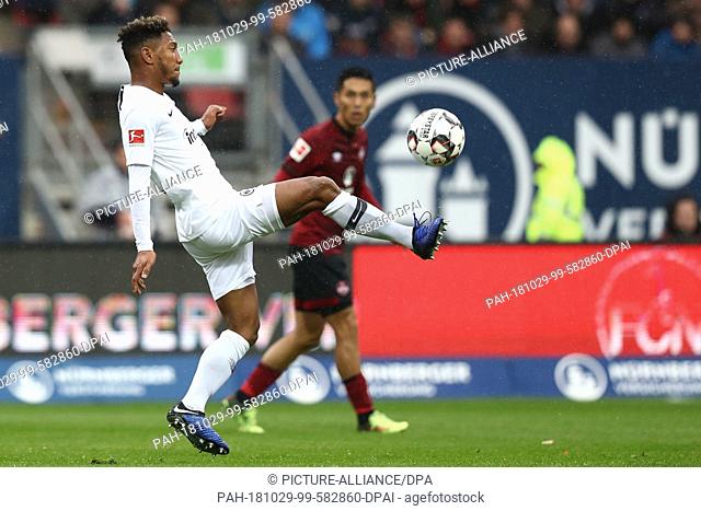 28 October 2018, Bavaria, Nuremberg: Soccer: Bundesliga, 1st FC Nuremberg vs Eintracht Frankfurt, 9th matchday in Max Morlock Stadium