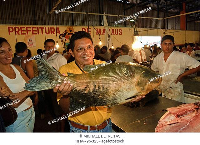 Fish vendors, Mercado Adolfo Lisboa, Manaus, Amazonas, Brazil, South America