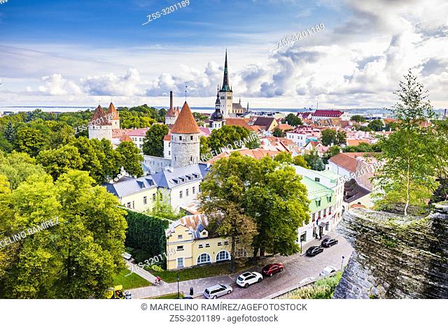 The old city of Tallinn seen from a lookout on Toompea hill. Tallinn, Harju County, Estonia, Baltic states, Europe