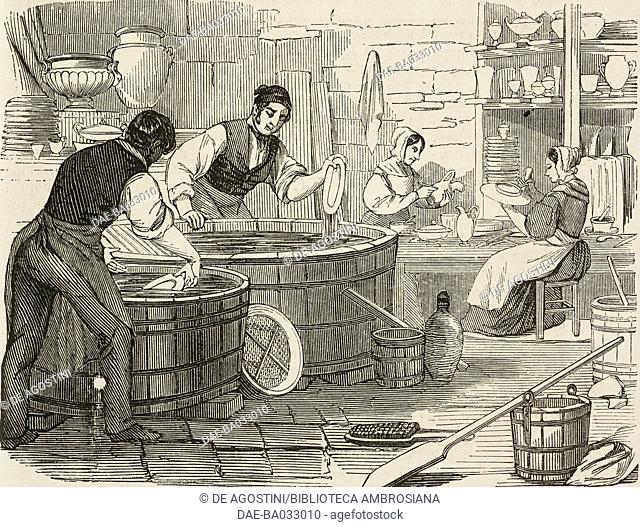 Enamellers at work in the Royal Factory of Sevres, France, illustration from L'Illustration, Journal Universel, No 124, volume V, 12 July 1845