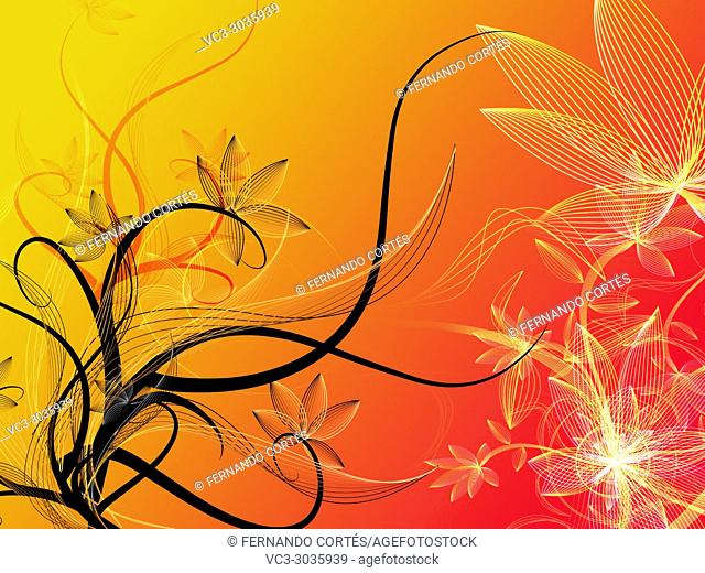 Background image with lines design and flowers illustration