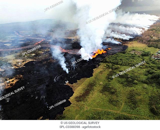 Kilauea eruption fissure. Aerial photograph of a fissure that opened during an eruptive episode on Kilauea, a volcano on the main island of Hawaii