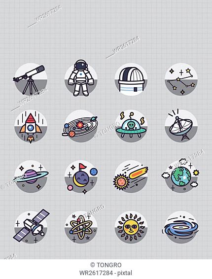 Various icons related to space