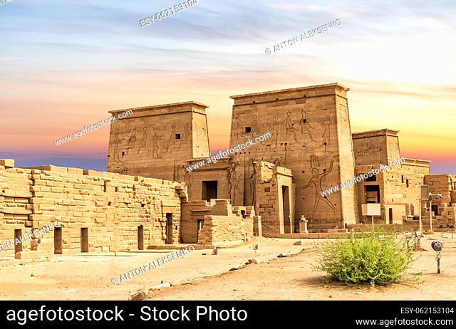The Temple of Isis from Philae, forecourt view, Agilkia Island, Aswan, Egypt