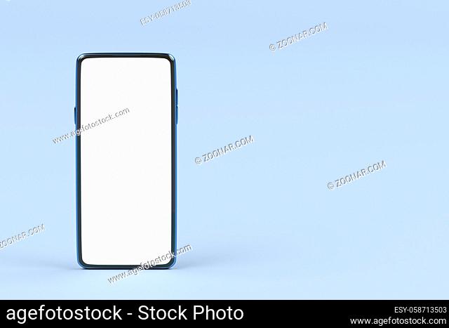Smartphone with empty screen on blue background