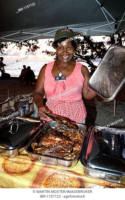 Market saleswoman, Creole Market, Beau Vallon Bay, Mahe Island, Seychelles, Indian Ocean, Africa