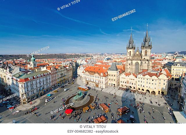 Panorama of Staromestska square and Maria Church, Prague, Czech Republic