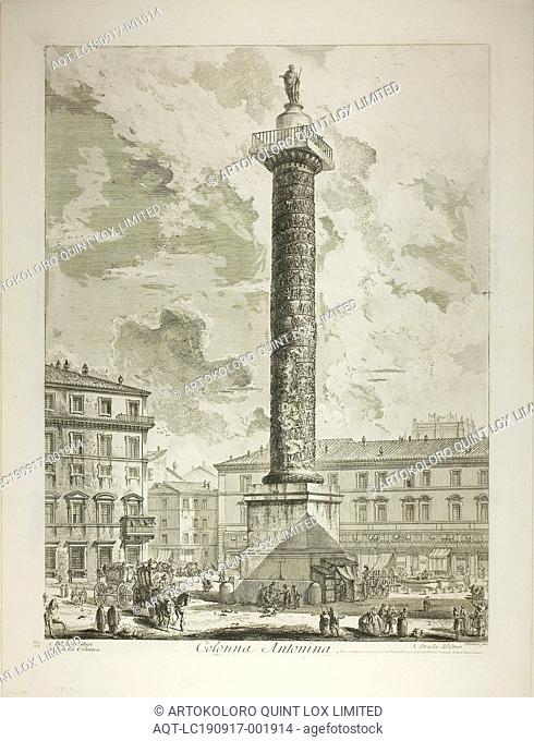 The Column of Marcus Aurelius, from Views of Rome, 1750/59, Giovanni Battista Piranesi, Italian, 1720-1778, Italy, Etching on heavy ivory laid paper