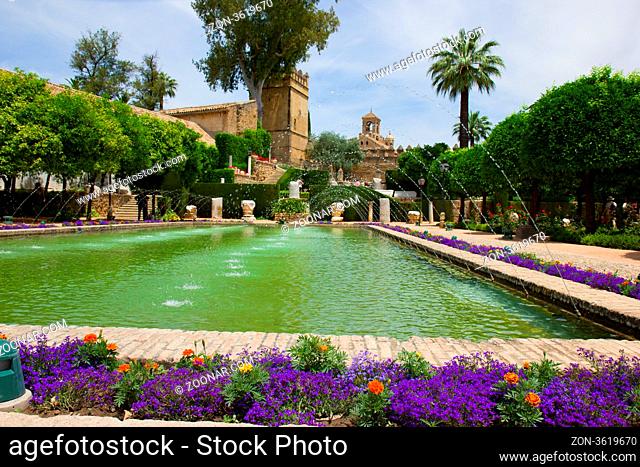 The famous Alcazar with beautiful garden in Cordoba, Spain