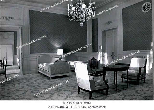 Apr. 04, 1974 - Former Imperial residence, now official guest house for state 7 visitors in Akasaka, Tokyo. One of the bedrooms for aides of visiting state...