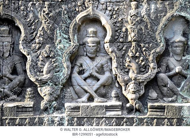 Relief, ruins of the Prasat Preah Khan temple complex, Angkor, UNESCO World Heritage Site, Siem Reap, Cambodia, Asia