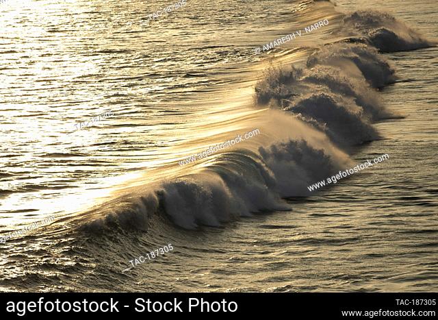 MAZUNTE, MEXICO - JUNE 9: General view of the waves in the sea from the mountain at the western end of Mazunte beach known as Punta Cometa (kite tip) on June 9