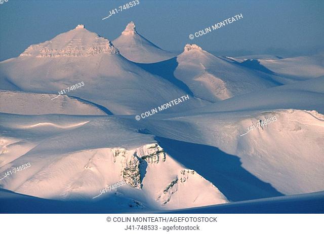 Mountain peaks Spitsbergen Island Svalbard Norwegian Arctic